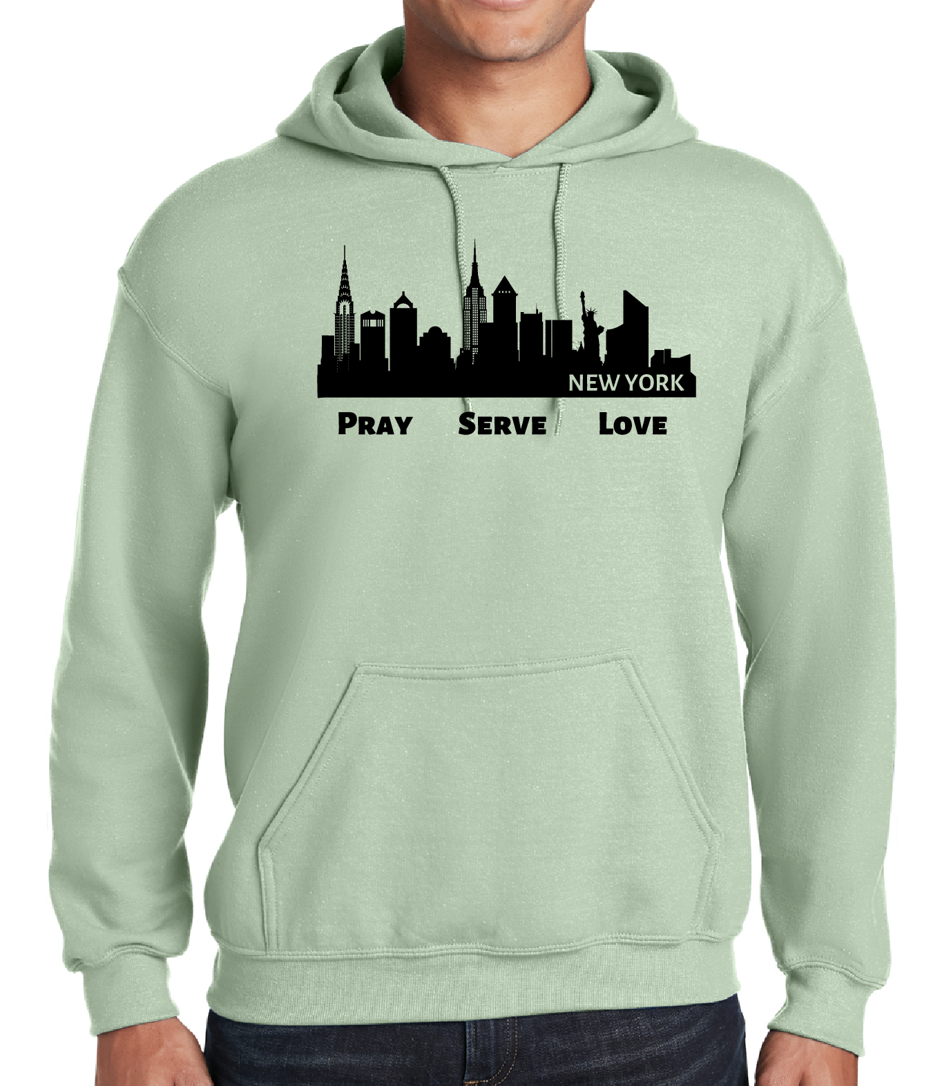 Pray, Serve, Love NYC Pullover Hoodie - Mint Green