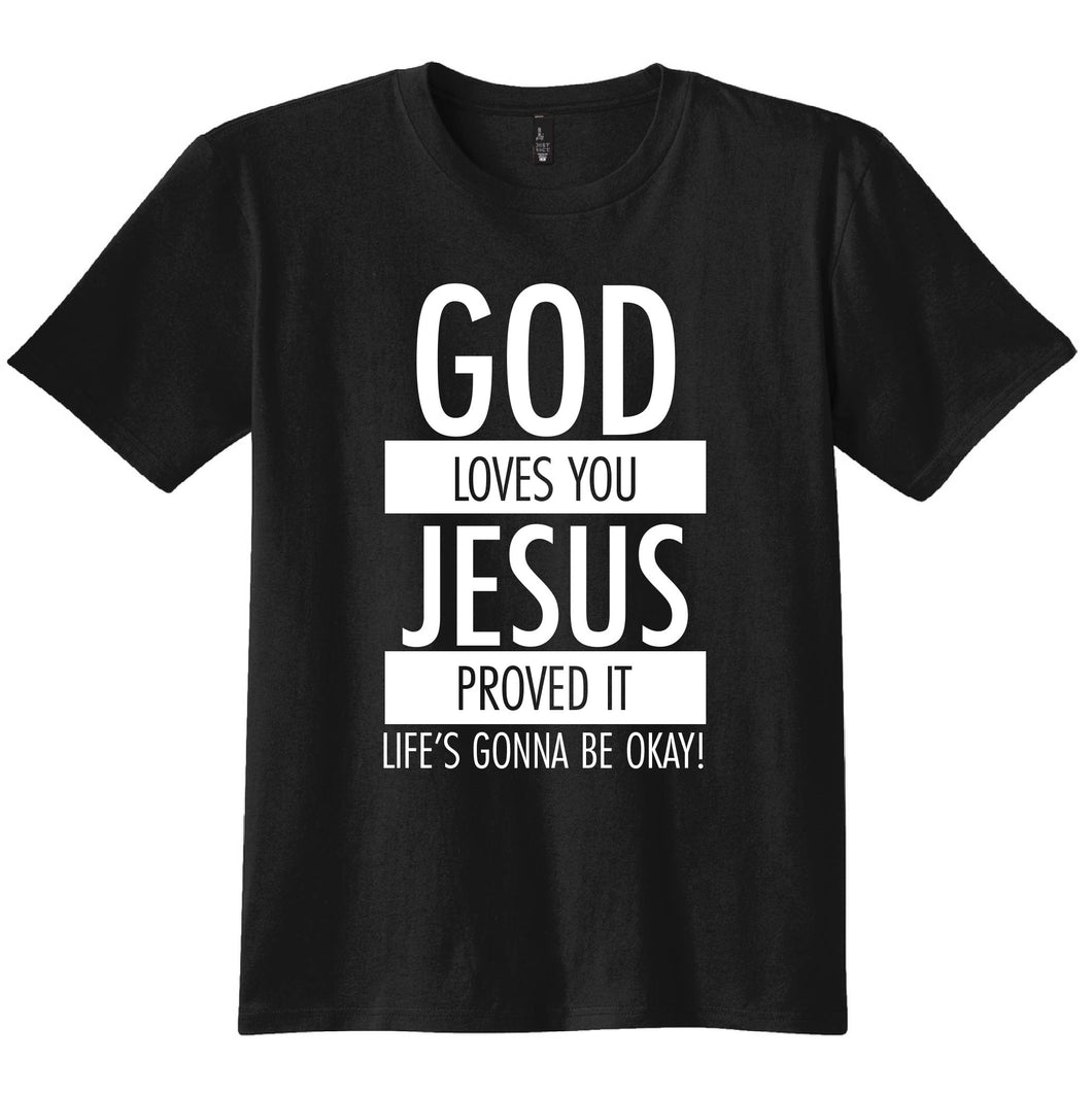 Youth Black Short Sleeve Cotton Tshirt (God Loves You, Jesus Proved it)