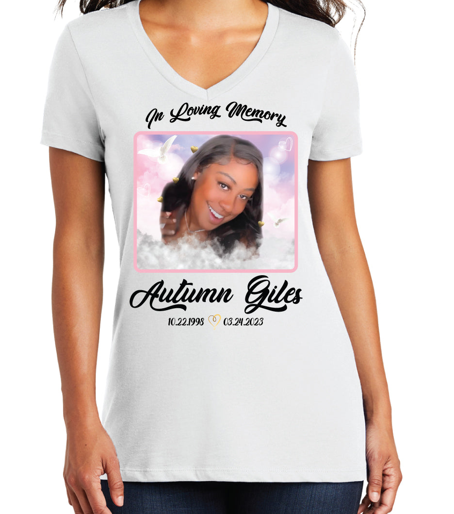 Ladies WHITE VNeck In Memory of Autumn
